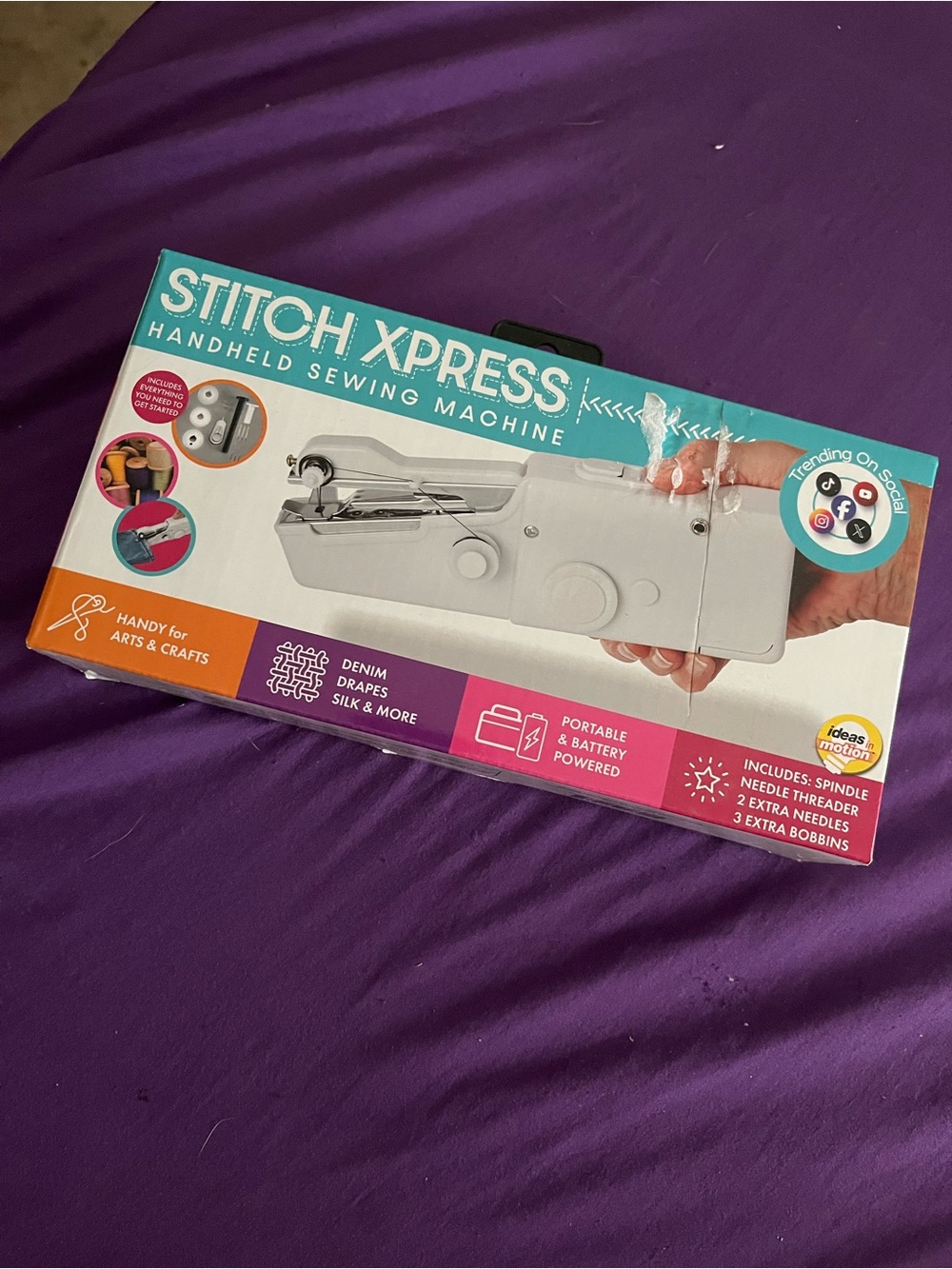 STITCH XPRESS Handheld Sewing Machine - White & Teal Box